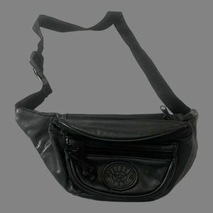 Vintage Flight Pax Black Faux Leather- Fanny Pack Belt Bag With Multiple Pockets